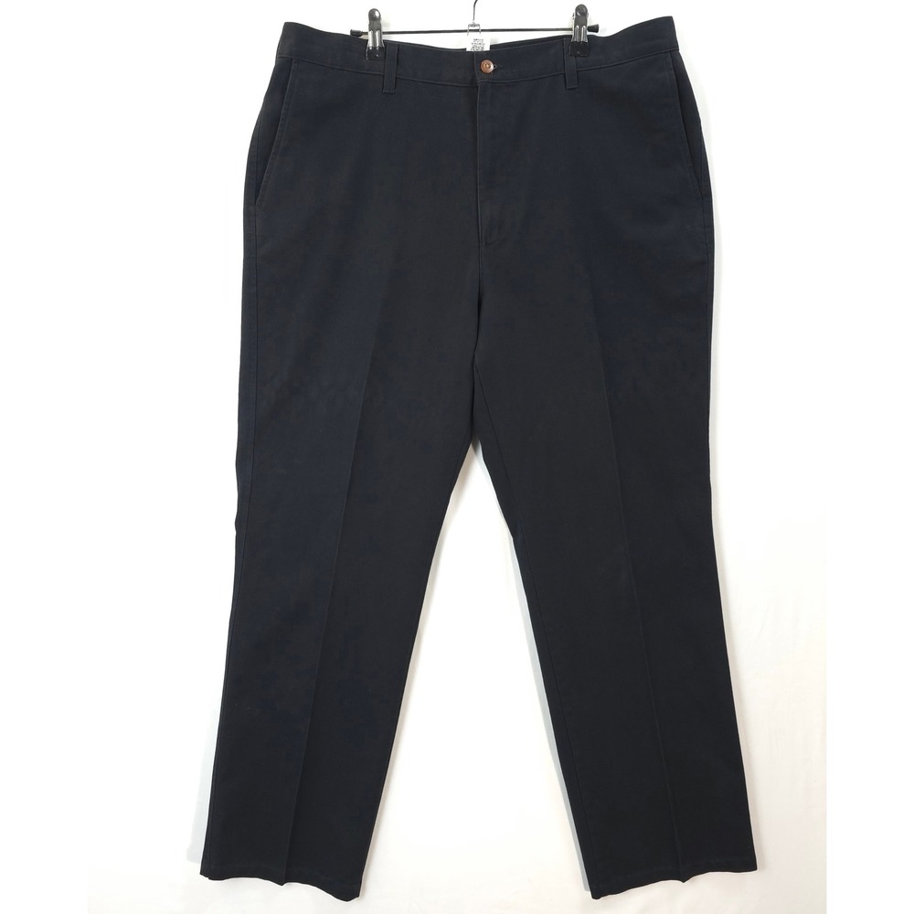 Farah Black Straight Leg Pants Men 38x32 Flat Front Classic Cotton Causal Office